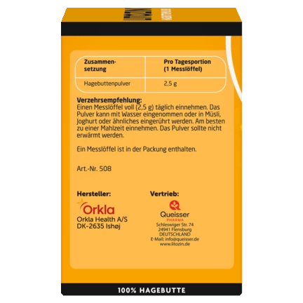 Abbildung der Produktverpackung  Hagebuttenpulver Seitenansicht links